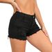 Short en jean taille mi-haute décontracté pour femme, extensible, déchiré, ourlet brut_voghion.com