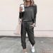 Women's round neck solid color T-shirt base casual pants suit_voghion.com
