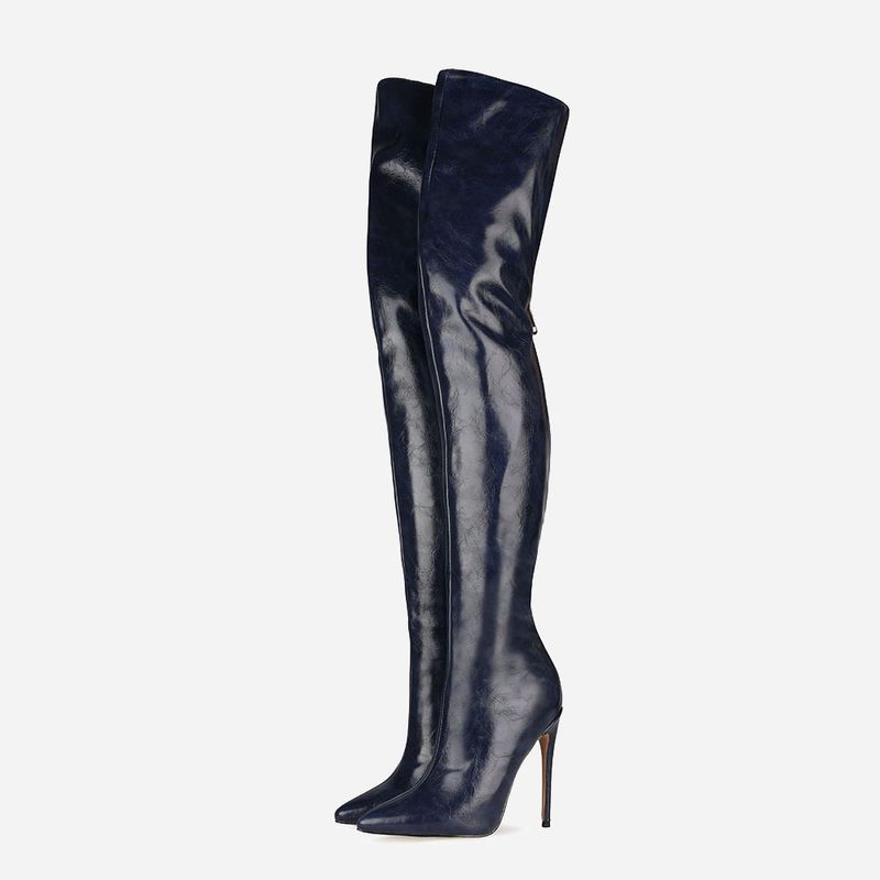 Autumn new skinny heels high heels over the knee boots back zipper silver boots plus size women's shoes_voghion.com
