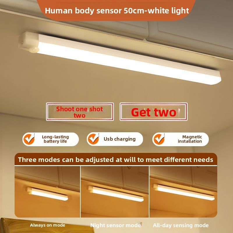 Striscia luminosa a LED con sensore di movimento ricaricabile per armadietti, cucina, corridoio, guardaroba, luce notturna, aspirazione magnetica_voghion.com