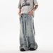 Herrenbekleidung Retro-Nische dekonstruierte Spleißen Haarrand Silhouette lockere weite Bein Wisch-Jeans für Herren_voghion.com