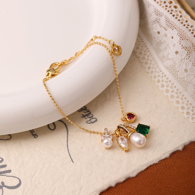 Hohe Version Reales Gold Überzogene Neue Bunte Zirkon Süßwasser Perle Armband Mode Multi-Anhänger Schmuck Einfache_voghion.com