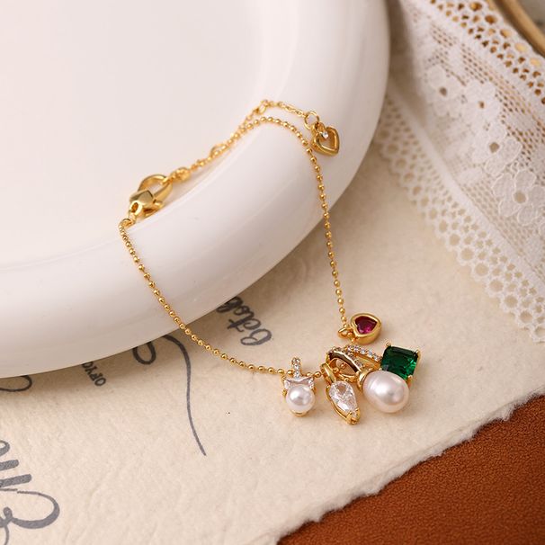 Hohe Version Reales Gold Überzogene Neue Bunte Zirkon Süßwasser Perle Armband Mode Multi-Anhänger Schmuck Einfache_voghion.com