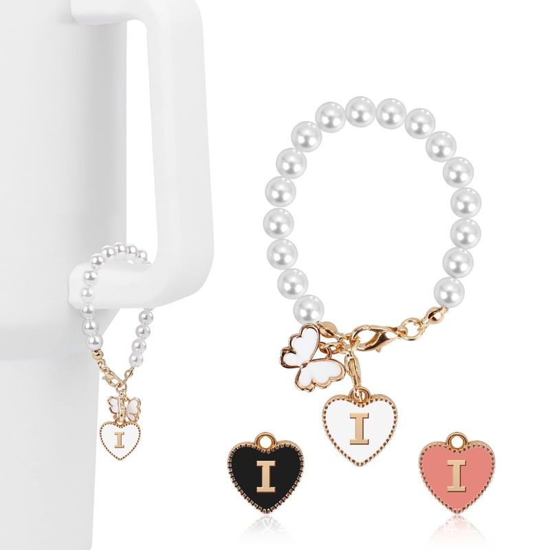 Muebles para el hogar, cadena de taza de amor con forma de mariposa y perla, llavero con colgante de letra, accesorios de aleación de moda_voghion.com