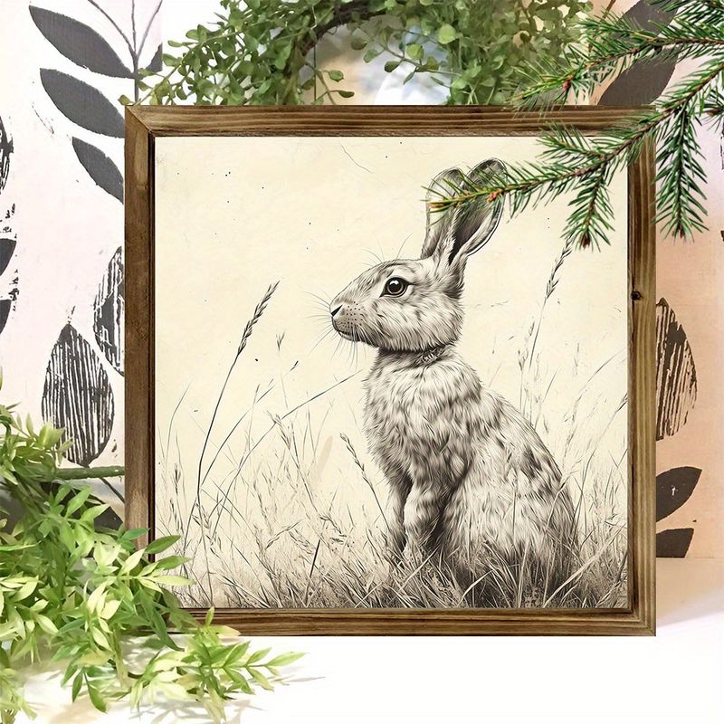 "8x8" Vintage Nyúl Fa Tábla - Rusztikus Parasztház Húsvéti Dekoráció Otthonra/Irodába, Matt Felülettel, Újrafelhasználható Szezonális Ajándék_voghion.com