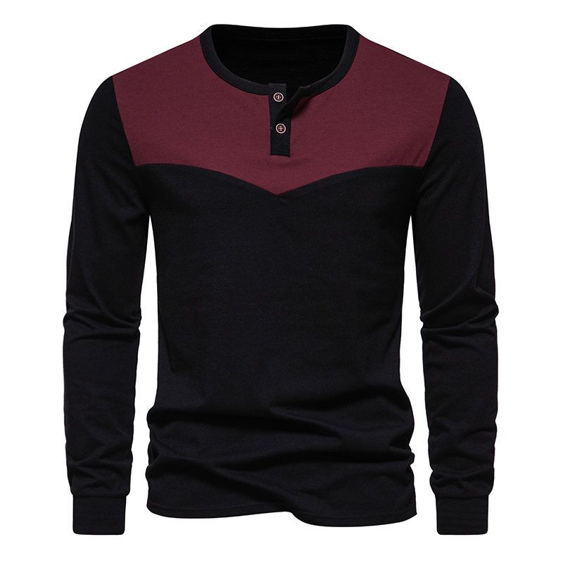 autumn and winter new 2 button color matching men's long-sleeved T-shirt bottoming shirt_voghion.com