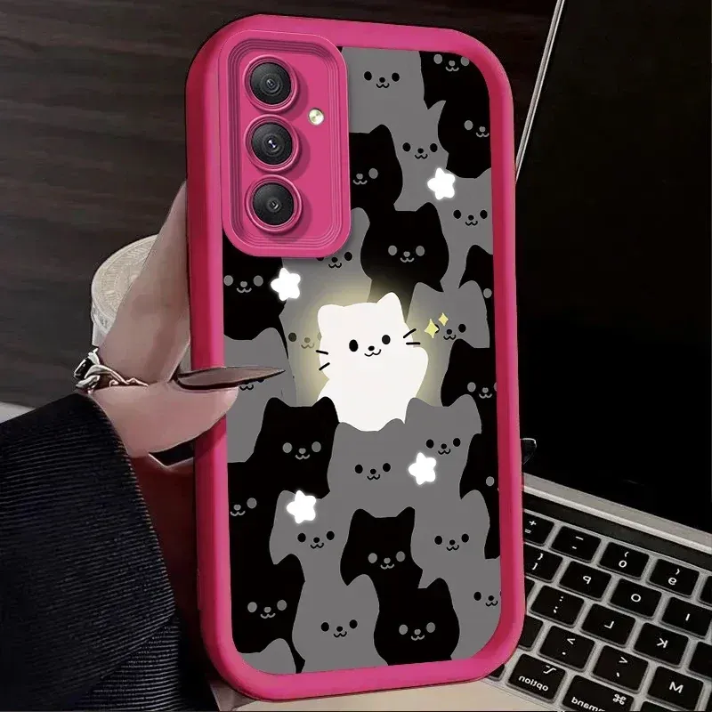 Fuldskærms kattecover til Samsung Galaxy S25 S23 S24 Ultra S22 S21 Plus FE 5G A54 A34 A14 A73 A53 A33 5G blødt silikone bagcover_voghion.com