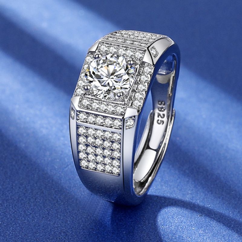 S Reines Silber Shining Star River Klassisch Mode Hochwertiger Volldiamant Vier Krallen für Herren Ehering_voghion.com