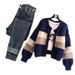 Autumn Women's Two-Piece Outfit - Color Block Knit Cardigan & High Waist Jeans, Tea-Inspired Casual Set (M-4XL)_voghion.com