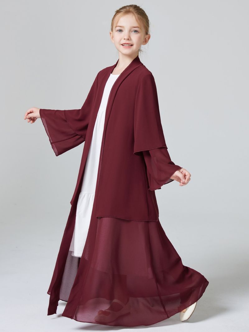 Young Girls Clothing Middle Eastern Girls Two Layer Chiffon Cardigan Robe Dress (Without Headscarf)_voghion.com