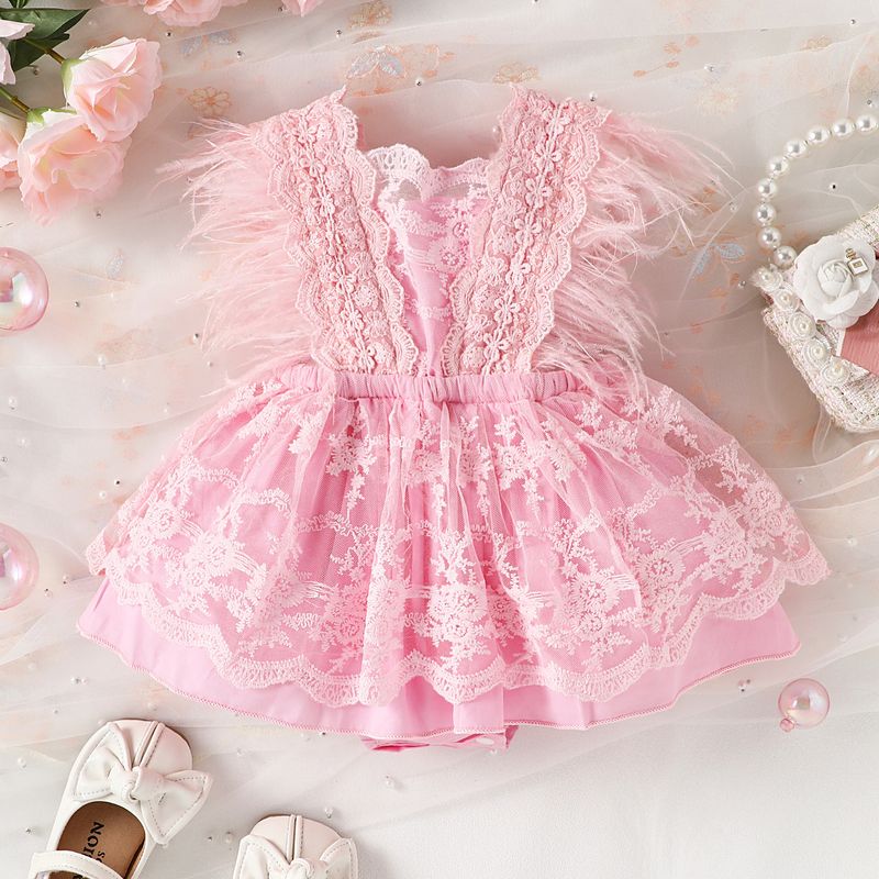 Babyklær Babykjole Baby fjærkjole sommer blondejente Ha kjole prinsessekjole_voghion.com