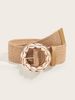 Cinturón trenzado para mujer, estilo playero, con hebilla de concha, tejido de paja de polipropileno, decorativo._voghion.com