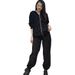 Plus Size Women's Casual Hoodie & Jogger Set With Rhinestone Details – Cozy Zip-Up Sweatshirt & Drawstring Pants Outfit (Black, One Size)_voghion.com