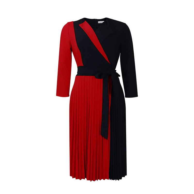 Women's fashion temperament color matching strap pleated skirt elegant_voghion.com