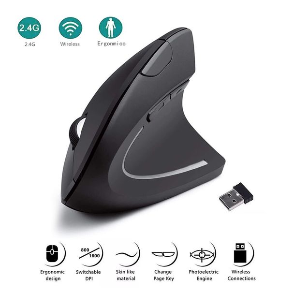 Vertikale Maus, Ergonomisch, 2,4 GHz, Kabellos, Optische Mäuse, 3 Einstellbare DPI, 800/1200/1600, 6 Tasten, Für Laptop, PC, Computer, Desktop_voghion.com