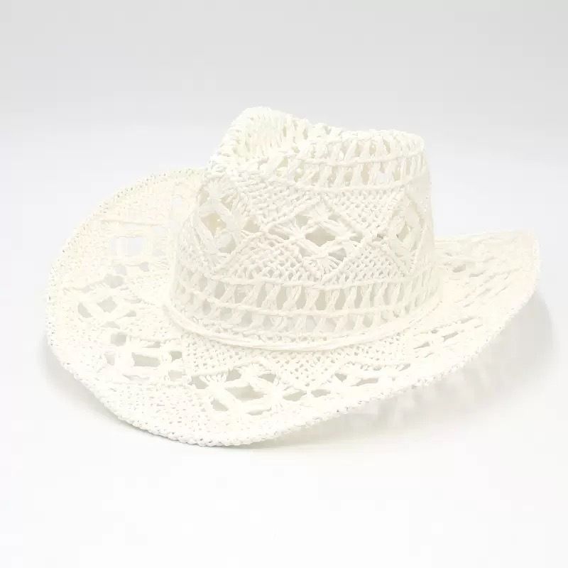 New Handwoven Straw With Hollow Design For Spring And Summer, Breathable Unisex Couple Hat, Sun Protection Western_voghion.com