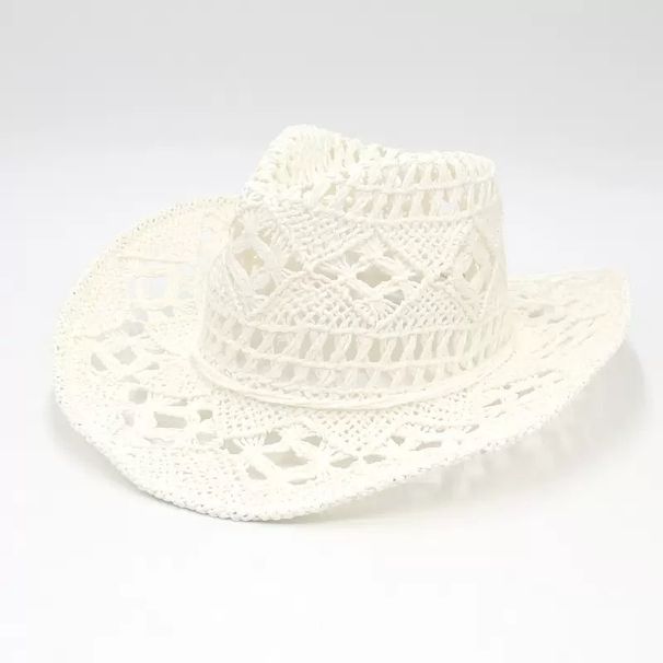 New Handwoven Straw With Hollow Design For Spring And Summer, Breathable Unisex Couple Hat, Sun Protection Western_voghion.com