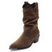 Cowboy boots women's autumn new stacked pleated boots pointed retro thick heel medium tube short boots_voghion.com