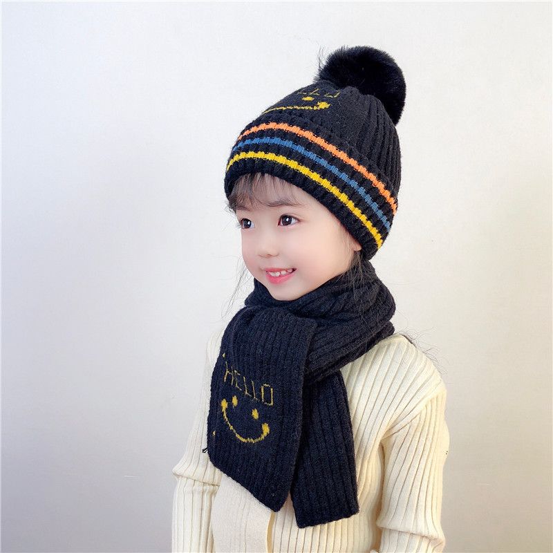 Baby hat scarf two-piece boys and girls Autumn and winter woolen hat children's thick warm knit hat_voghion.com