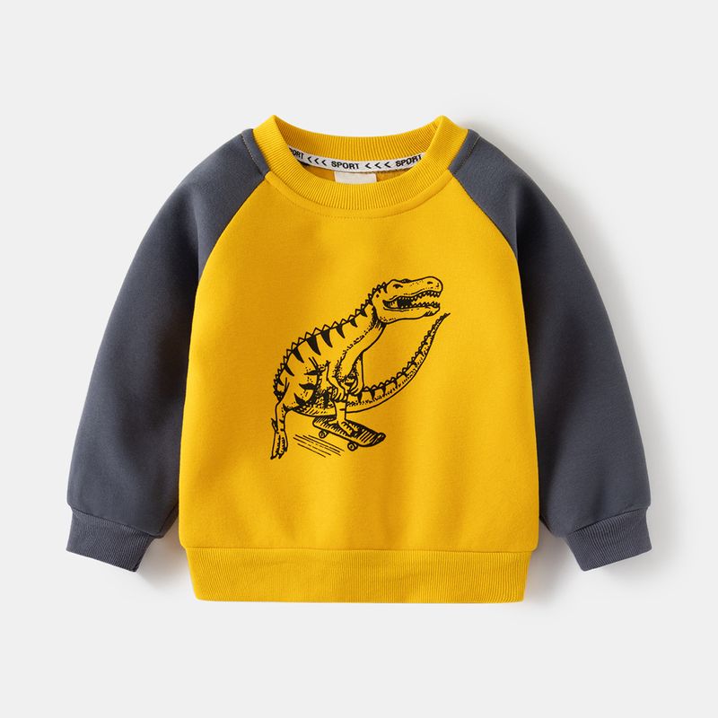 XUANMU New Designer Children's Clothing Solid Color Dinosaur Printing Plus Fleece Hoodie Children's Pullover Boy Girl Clothes XB115_voghion.com