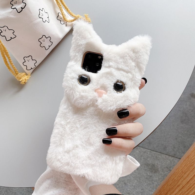 Dreidimensionale Plüschkatze 12/11pro Apple XSmax Handyhülle passend für iphone7/8plus süß 13 weich_voghion.com