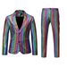 CT Men's European Size Rainbow Plaid Gold Foil Stage Nightclub Cool Performance Shiny Suit Pants Two-Piece Set_voghion.com