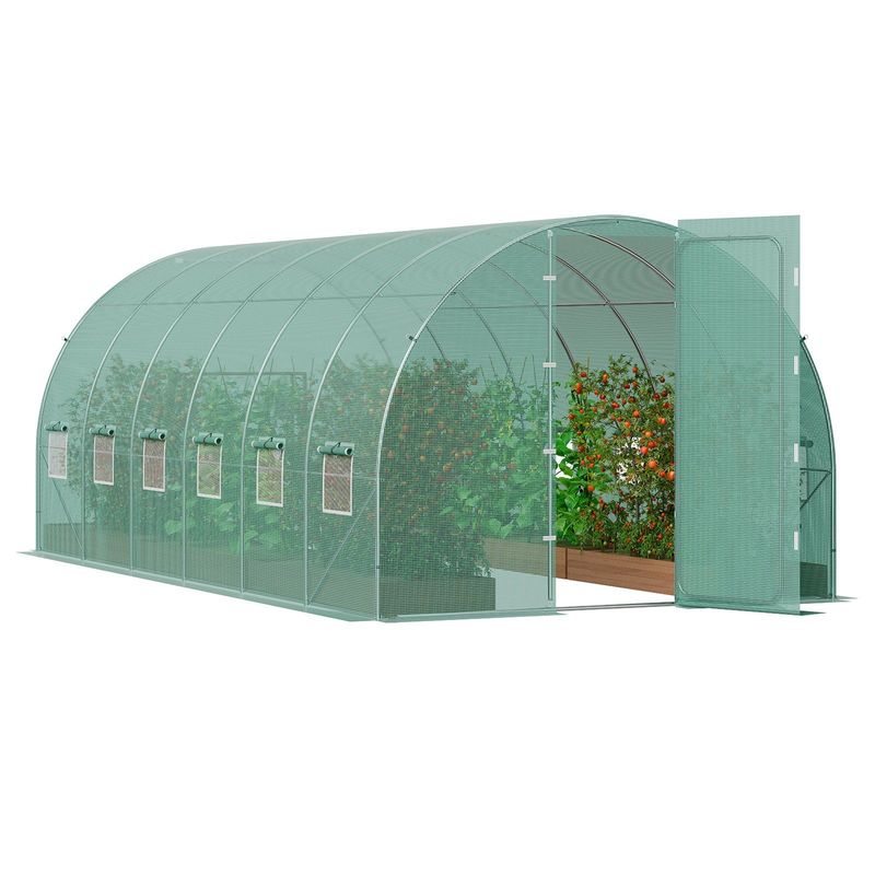 VEVOR Walk-in Tunnel Greenhouse 19.36x9.68x7.4ft Galvanized Frame PE Cover Green_voghion.com