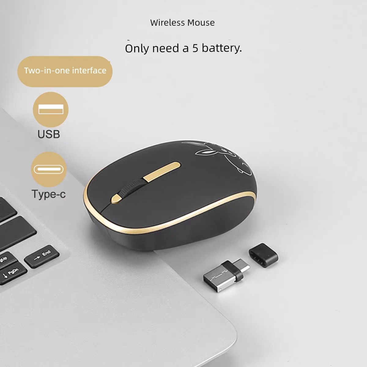 Mouse wireless con ricevitore TypeC per uomini e donne, silenzioso, per iPhone, libri, notebook, telefono, iPad, tablet_voghion.com