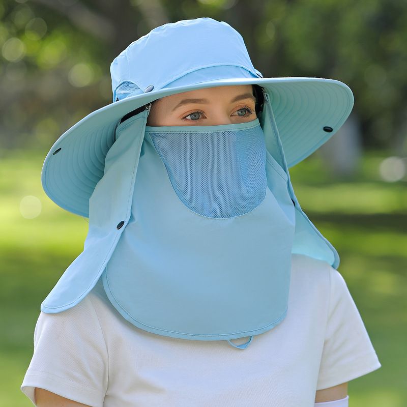 Women's Summer Sun Hat With Detachable Top & Face Cover - Breathable UV Protection For Cycling (Wide Brim Neck Guard Design)​_voghion.com