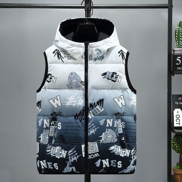 Herrenbekleidung Wendbare Pufferweste mit Kapuze für den Winter, warm, leicht, gesteppt, schmale Passform, Weste mit Reißverschluss und Taschen (Dunkelblau, Hellblau)_voghion.com