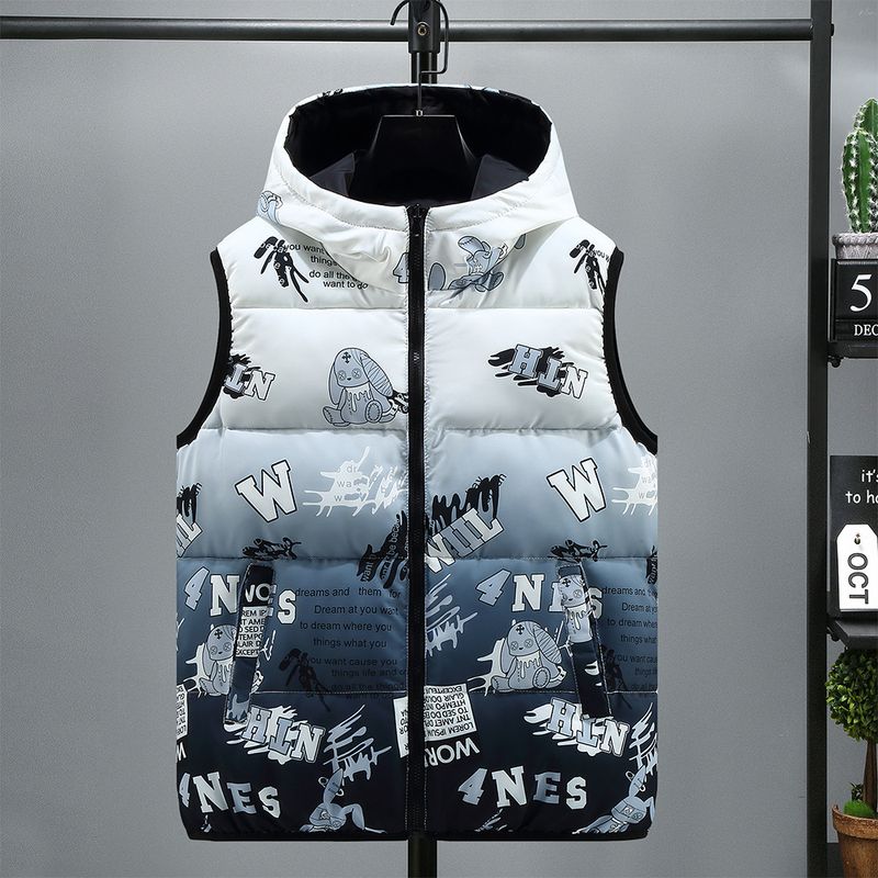 Gilet matelassé réversible à capuche pour homme, veste matelassée légère et chaude d'hiver, coupe slim, avec fermeture éclair et poches (bleu foncé, bleu clair)_voghion.com