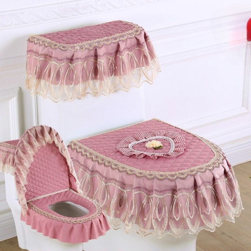 3-teiliges Set Toilettensitzbezug, Toilettenwassertankbezug, closestool Staubschutzhüllen, Toilettensitzkissen, abnehmbarer Toilettenbezug, Stoff_voghion.com
