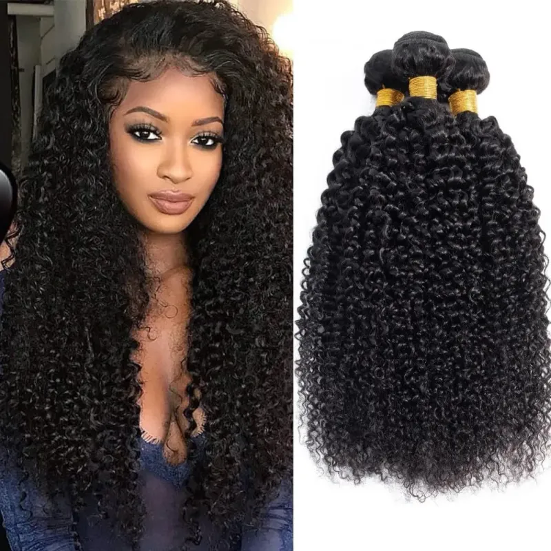 Mongoliški Kinky Curl žmogaus plaukų ryšulėliai, Remy Weave, Raw priauginami plaukai_voghion.com
