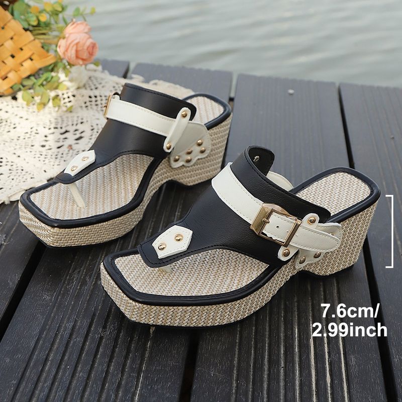 Damesschoenen Dikke hak Sandalen Zomermode Nieuwe riemgesp Klinknagel Strandmode Sandalen Damesschoenen_voghion.com