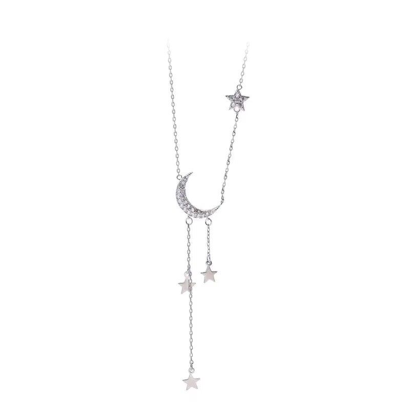 Sie Sterling VENUS Fashion New Star Moon Choker Necklaces Shiny Chain Women Wedding Fine Jewelry_voghion.com