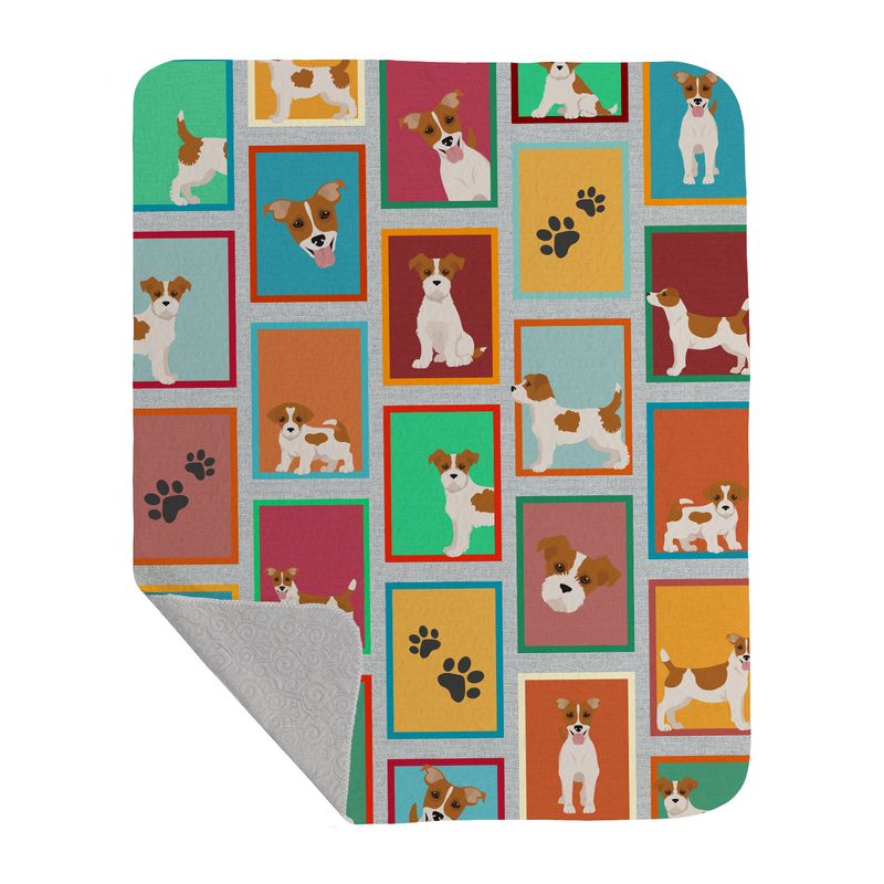 Lots of Red and White Jack Russell Terrier Quilted Blanket 50x60 Artwork Pattern Quilted Throw Blanket for Bed, Couch, Sofa, Soft and Lightweight_voghion.com