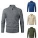 Maglione a mezza zip in maglia a nido d'ape - Pullover termico a maniche lunghe da uomo, elegante top casual con scollo rotondo per strati invernali (beige, grigio chiaro, verde, blu)_voghion.com