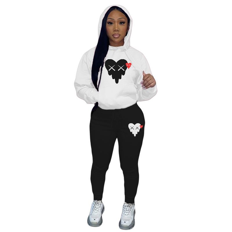 Costume de sport imprimé couleur assortie pour femmes, ensemble deux pièces à la mode_voghion.com