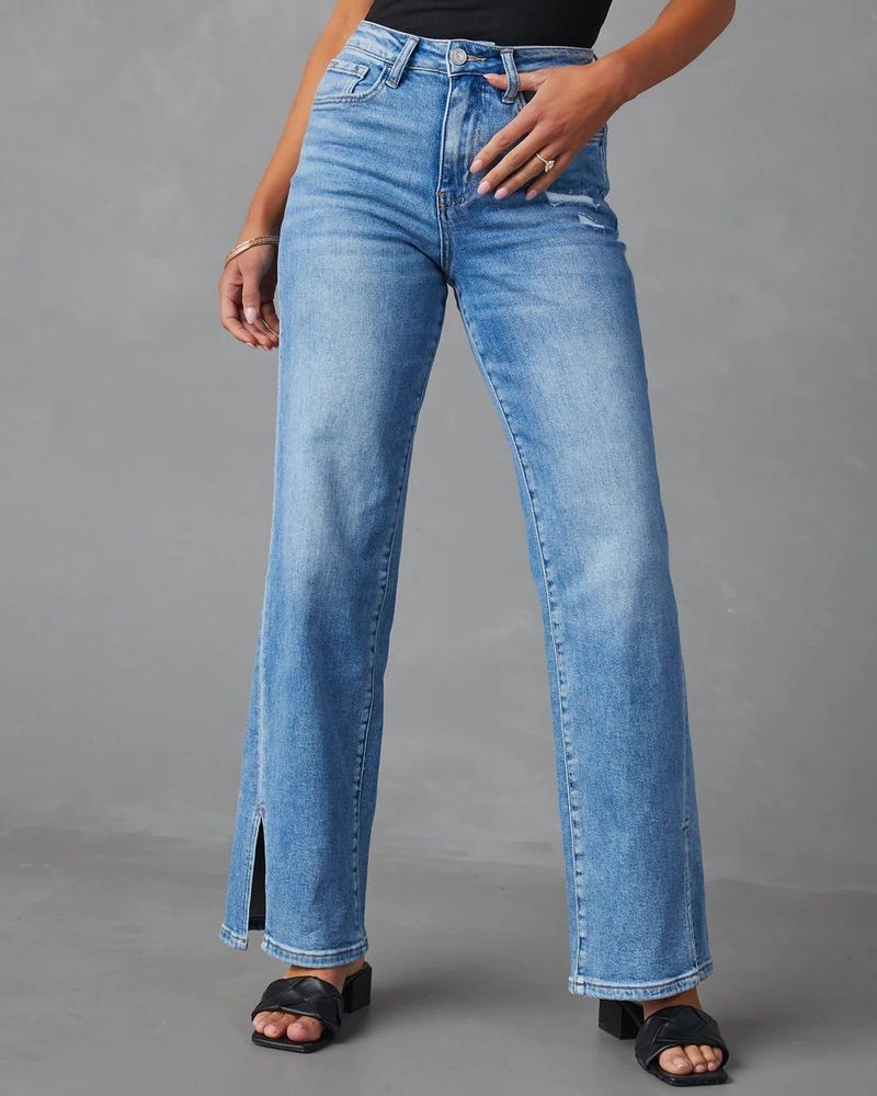 split jeans women high waist fashion split straight stretch jeans_voghion.com