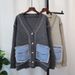 2024 Autumn Winter New Patchwork Denim Pocket Sweater Coat High-end European Style Loose Versatile Knitted Cardigan For_voghion.com
