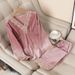 Underwear & Sleepwears Velvet Lace Trim Women's Winter Pajama Set - Soft Flannel Long Sleeve & Pants For Home & Outwear (Grey, Blue, Wine, Pink)_voghion.com