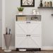 Mobiletto portascarpe in stile rustico con design a porta da fienile, organizer per scarpe con 2 cassetti girevoli, mobiletto portascarpe indipendente stretto con spazio aperto_voghion.com