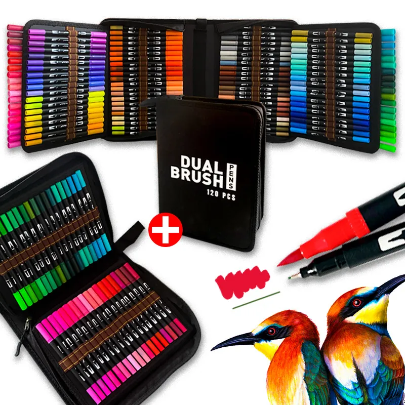 120 krāsu 72 krāsu 60 krāsu mīkstas galvas āķa līnijas dubultgalvas akvareļu pildspalvu komplekts mākslas gleznošanas piederumi Bērnu gleznošanas materiāli_voghion.com