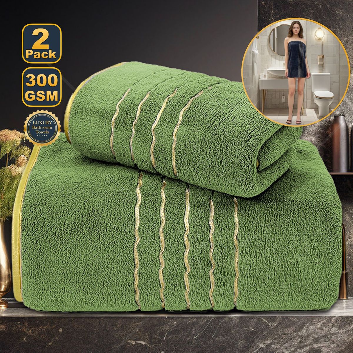 Gold-Thread & Coral Fleece Towel Set - Ultra Soft Bath & Face Towel Bundle (Includes Bath Towel & Washcloth Home & Travel Essential)_voghion.com