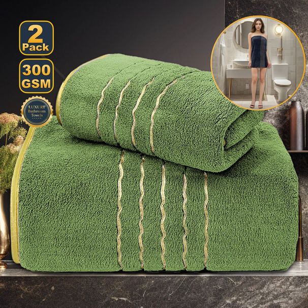 Gold-Thread & Coral Fleece Towel Set - Ultra Soft Bath & Face Towel Bundle (Includes Bath Towel & Washcloth Home & Travel Essential)_voghion.com