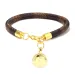 Brand Leather Charm Bracelets for Women Plaid PU Real Gold Plated Heart Bag Pendant Lobster Clasp Design Bangle Fashion_voghion.com