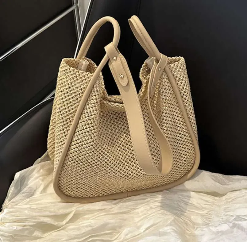 Damen Handgewebte Schultertasche Ausgehöhlte Gehäkelte Taschen Gestrickte Strukturierte Handtasche Sommer Mesh Strandtasche Mit Kleiner Geldbörse_voghion.com