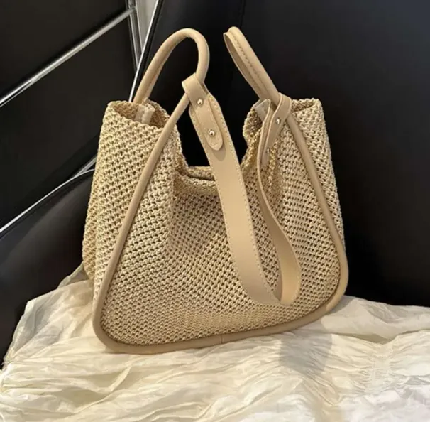 Damen Handgewebte Schultertasche Ausgehöhlte Gehäkelte Taschen Gestrickte Strukturierte Handtasche Sommer Mesh Strandtasche Mit Kleiner Geldbörse_voghion.com