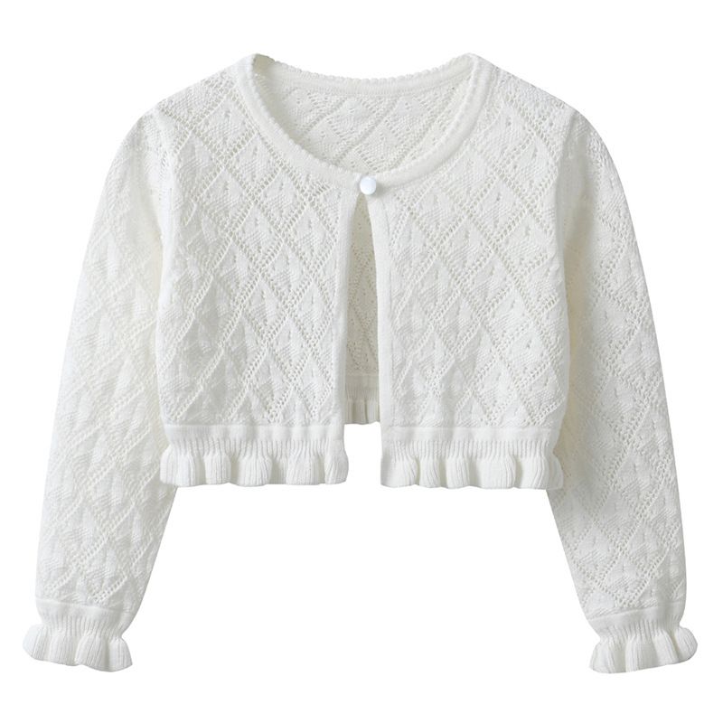 Baby-Cardigan mit Rüschenbesatz – 100 % Baumwolle, A-Klasse-Strickpullover für Mädchen (80–140 cm, Weiß/Rosa/Lila, leicht und atmungsaktiv)_voghion.com