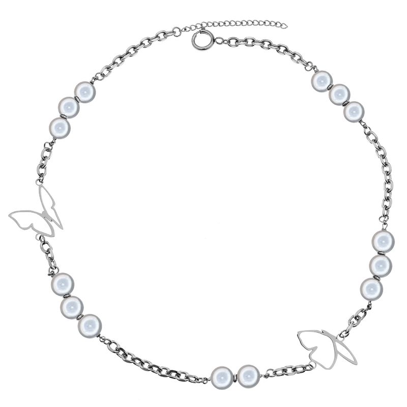 Collana con ciondolo a forma di farfalla con perle riflettenti, girocollo corto, semplice da indossare per uomo e donna_voghion.com